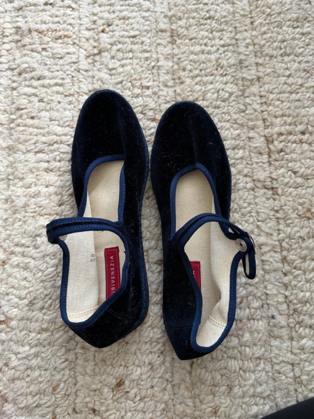 Velvet Mary Jane Flats in Navy with Button Strap